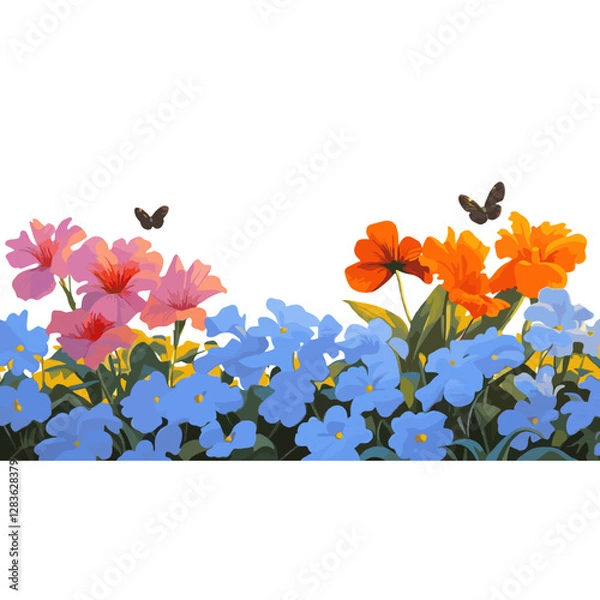 Fototapeta Spring hill border butterflies background butterfly vector
