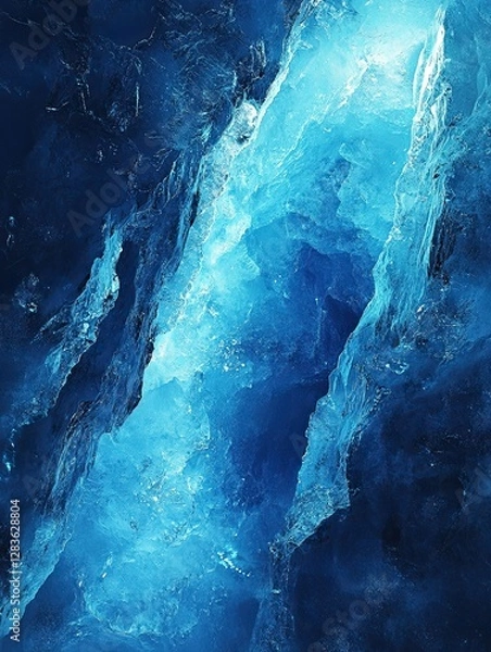Obraz Mystical Ice Cave: Captivating abstract image of an icy cavern, illuminated by the soft glow, showcasing the stunning textures, and depths of the glacial formations.