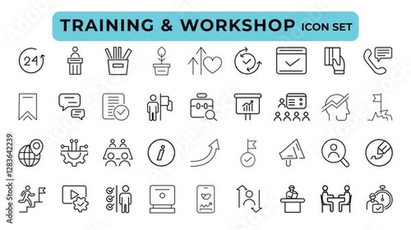 Fototapeta Teamwork and business line icons collection. Big UI icon set. Thin outline icons pack. Vector illustration