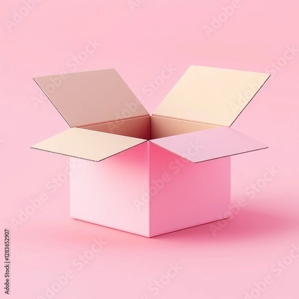 Fototapeta A pink box with open flaps sits on the floor