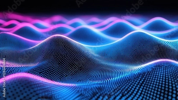 Fototapeta Abstract Digital Wave Background with Blue and Pink Gradient Dots