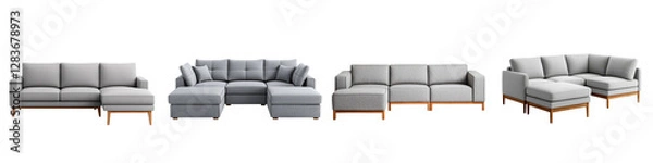 Fototapeta Elegant and Inviting Modern Living Room Furnishings Set with Comfortable Sofas Chairs and Accent Tables in a Stylish Minimalist Interior Design