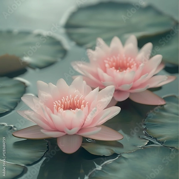 Fototapeta Serene Pink Water Lilies Dual Bloom Soft Focus