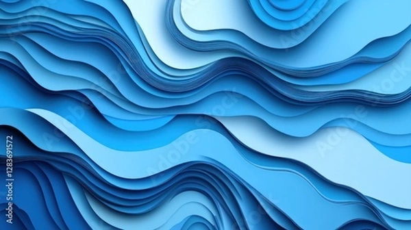 Fototapeta Abstract Blue Waves Layers - Dynamic Background with Smooth Gradient and Depth Effect