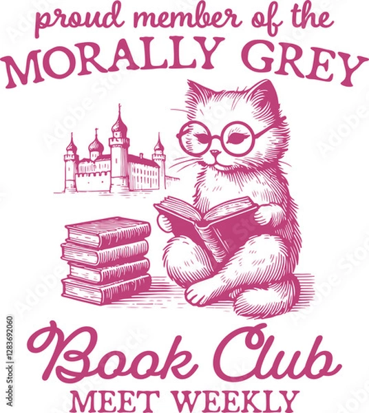 Fototapeta Sophisticated Cat with Books – "Proud Member of the Morally Grey Book Club" Dark Academia