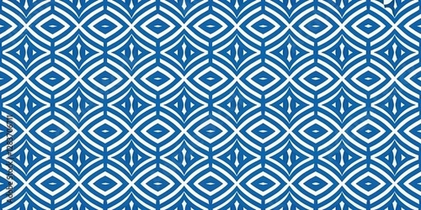 Fototapeta Abstract Blue and White Geometric Pattern with Repeating Curved Lines