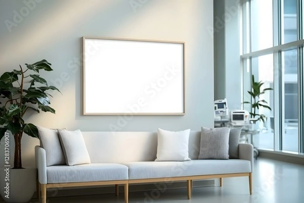 Fototapeta A Mockup of an Empty White Poster on the Wall in Modern Space