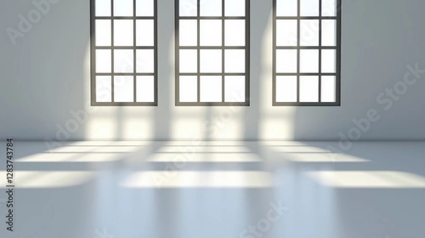 Obraz Minimalist White Room with Soft Shadows from Multiple Windows