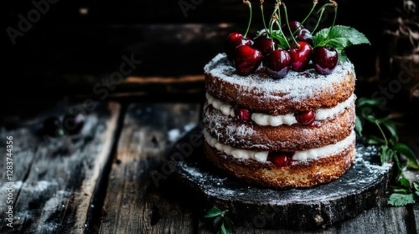 Obraz Layered Cherry Cake with Whipped Cream: A Sweet Celebration