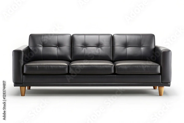 Fototapeta Sleek Leather Sofa: A stylish, black leather sofa, showcasing its contemporary design and inviting comfort for modern living.