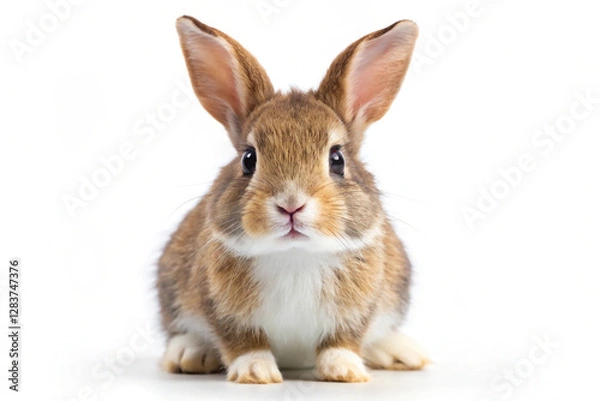 Fototapeta Adorable Bunny Portrait: A charming bunny with soft, fluffy fur and long ears, poised against a bright background, creating a sense of innocence and warmth.