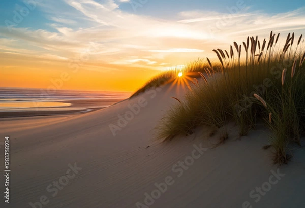 Fototapeta Sunset at the beach with colors and dunes