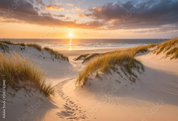 Fototapeta Sunset at the beach with colors and dunes