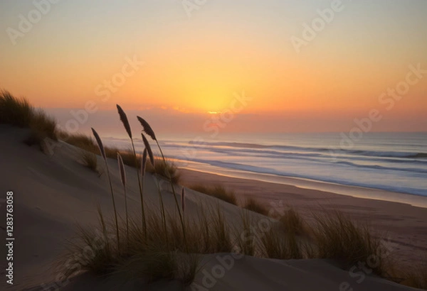 Fototapeta Sunset at the beach with colors and dunes