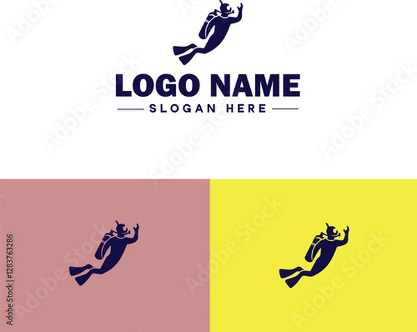 Obraz Scuba Diving icon Underwater diving Deep-sea exploration Subaquatic exploration flat logo sign symbol editable vector
