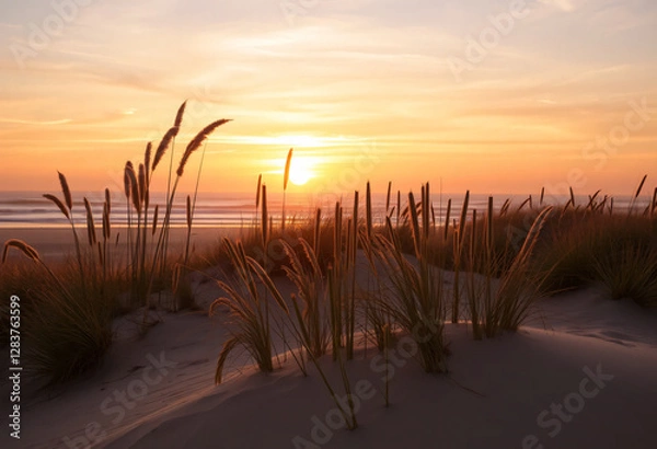Fototapeta Sunset at the beach with colors and dunes
