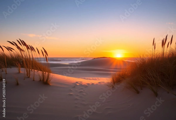Fototapeta Sunset at the beach with colors and dunes