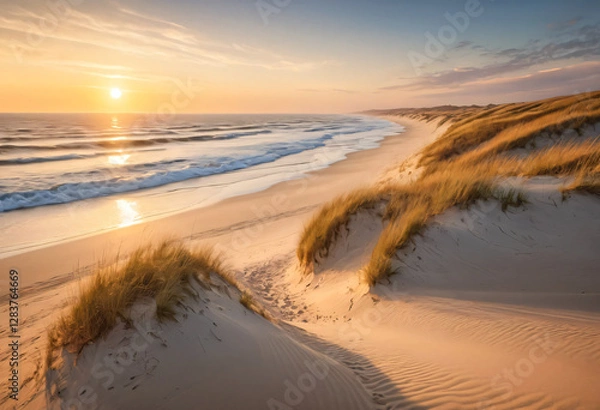 Fototapeta Sunset at the beach with colors and dunes