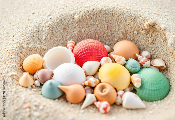 Fototapeta Colorful seashells on the beach