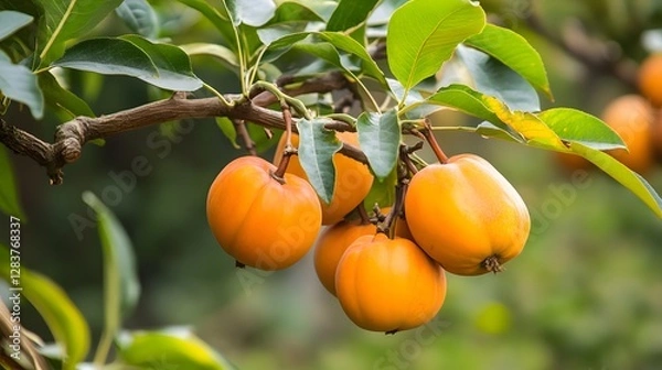 Obraz Persimmon tree with a bunch of growing mature Persimmon