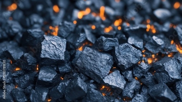 Fototapeta This glowing coal texture presents a striking display of dark stones interspersed with vibrant embers