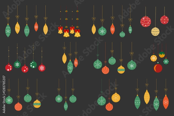 Fototapeta Hand drawn christmas balls collection vector set