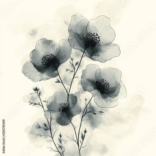 Fototapeta Watercolor poppies on a white background.