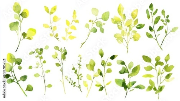 Fototapeta Vector Spring Floral Set with Watercolor Blossoms and Greenery, Perfect for Wedding Invitation and Web Design, Isolated on White