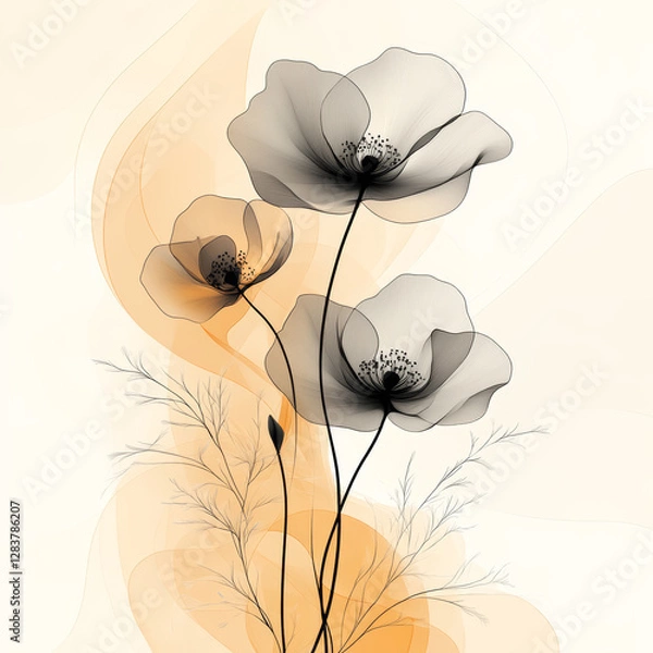 Fototapeta Abstract floral background with poppies and floral elements.