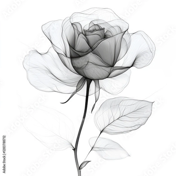 Fototapeta Back and white rose isolated on a white background.