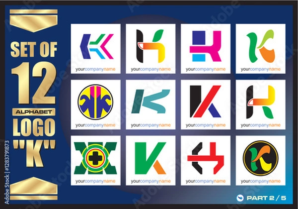 Fototapeta Business Corporate Logo Set, Alphabet K abstract logos, Flat Icons For Business Template Logo, Square Elements, Website, Business Symbol And Circle Elements