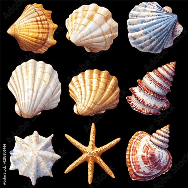 Fototapeta Collection of seashells in Various Shapes and Sizes