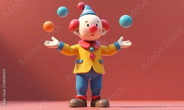 Obraz Cheerful Cartoon Clown Juggling Colorful Balls in Playful Scene