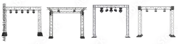 Fototapeta Large metal truss framework with various lighting and audio equipment installed set up for a concert music festival or other live entertainment event