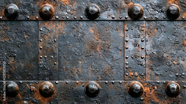 Obraz Textured Metal Panel With Rivets And Corrosive Surface Details