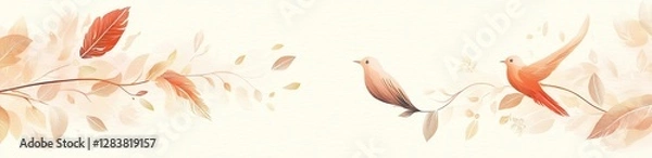 Fototapeta Easter vector illustration in warm buttercream and latte colors with floating feather accents and chinoiserie motifs on a transparent background