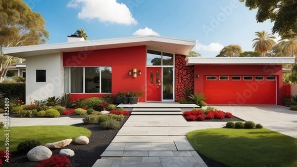 Fototapeta 1. **Palm Trees and Modern Mid-Century Architecture in Palm Springs, California**