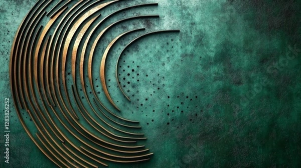 Fototapeta Abstract Golden Concentric Circles on Teal Textured Background: A Modern Art Design