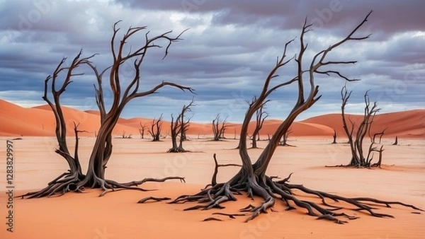 Fototapeta 1. **900-Year-Old Dead Trees and Sand Dunes in Deadvlei, Sossusvlei, Namibia’s Scenic Namib-Naukluft National Park**