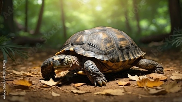 Fototapeta 1. **Giant Tortoise on Curieuse Island in the Seychelles Forest**