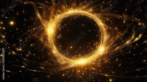 Fototapeta 3. **Black Background with a Glittering Gold Circle**