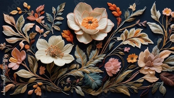 Fototapeta 1. **Seamless Pattern of Decorative Textile with Colorful Embroidered Flowers**