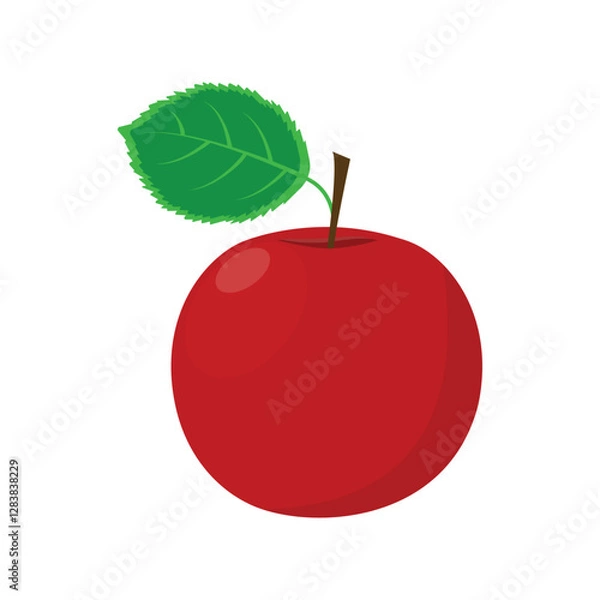Fototapeta Apple. A ripe red apple with a green leaf. Ripe fruit. The vector illustration is isolated on a white background