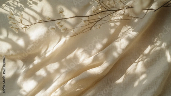 Fototapeta Soft fabric with delicate shadows and floral accents creates serene atmosphere