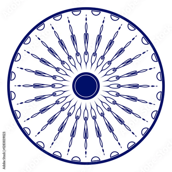 Fototapeta Wheel icon isolated over white background.Wheel with spokes vector icon.Modern ashok chakra graphic element icon isolated over white background.Chakra wheel with twenty four spokes.