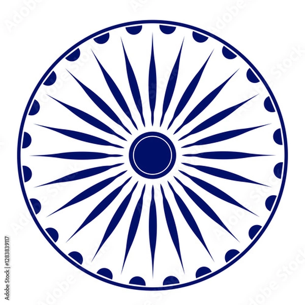 Fototapeta Wheel icon isolated over white background.Wheel with spokes vector icon.Modern ashok chakra graphic element icon isolated over white background.Chakra wheel with twenty four spokes.