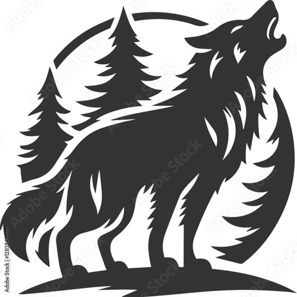Obraz A wolf howling after catching prey vector animal silhouette