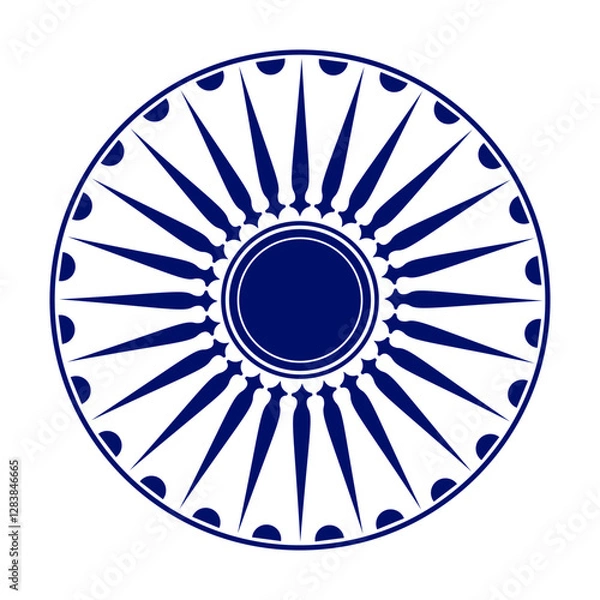 Fototapeta Wheel icon isolated over white background.Wheel with spokes vector icon.Modern ashok chakra graphic element icon isolated over white background.Chakra wheel with twenty four spokes.