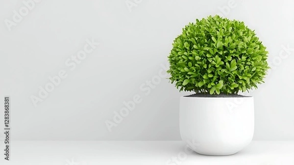 Fototapeta Lush Green Plant in Modern White Pot on Minimalist Background Creating a Fresh Indoor Atmosphere