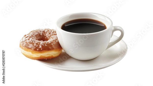 Obraz A cup of black coffee with a side of glazed donut 